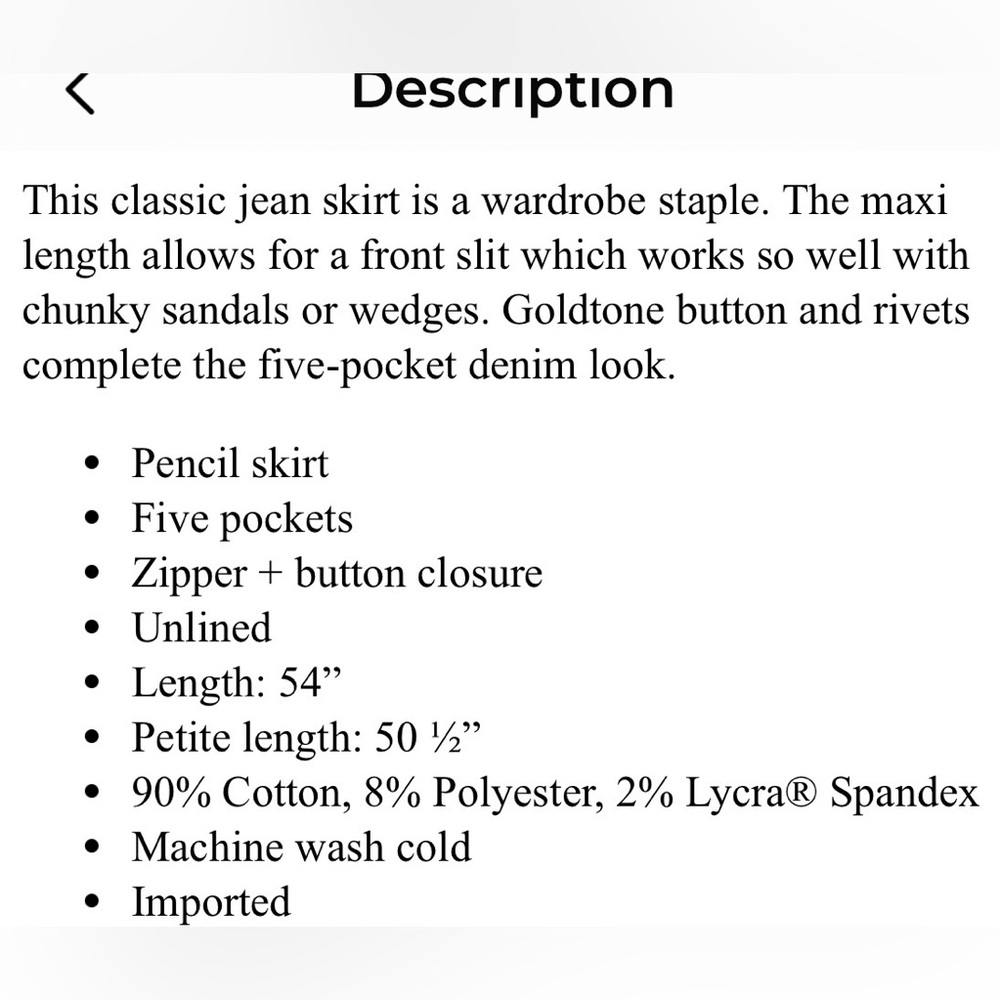 NWT Classic White Denim Maxi Pencil Skirt with Front Slit - Picture 5 of 5